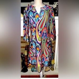 Jude Connally Sloane 3/4 Sleeve Dress Size S Cloth Button Stretch Wave Paisley💛